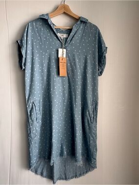 🆕 Thread & Supply Light Blue Mini Dress with White Dot Print tencel